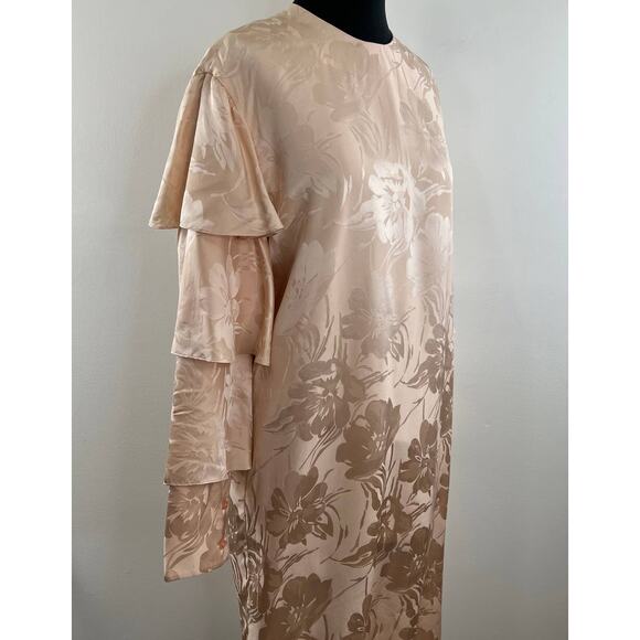 NWT Second Sight Light Pink Jacquard 100% Silk Dress Ruffled Long Sleeve Midi 2 - Picture 4 of 9